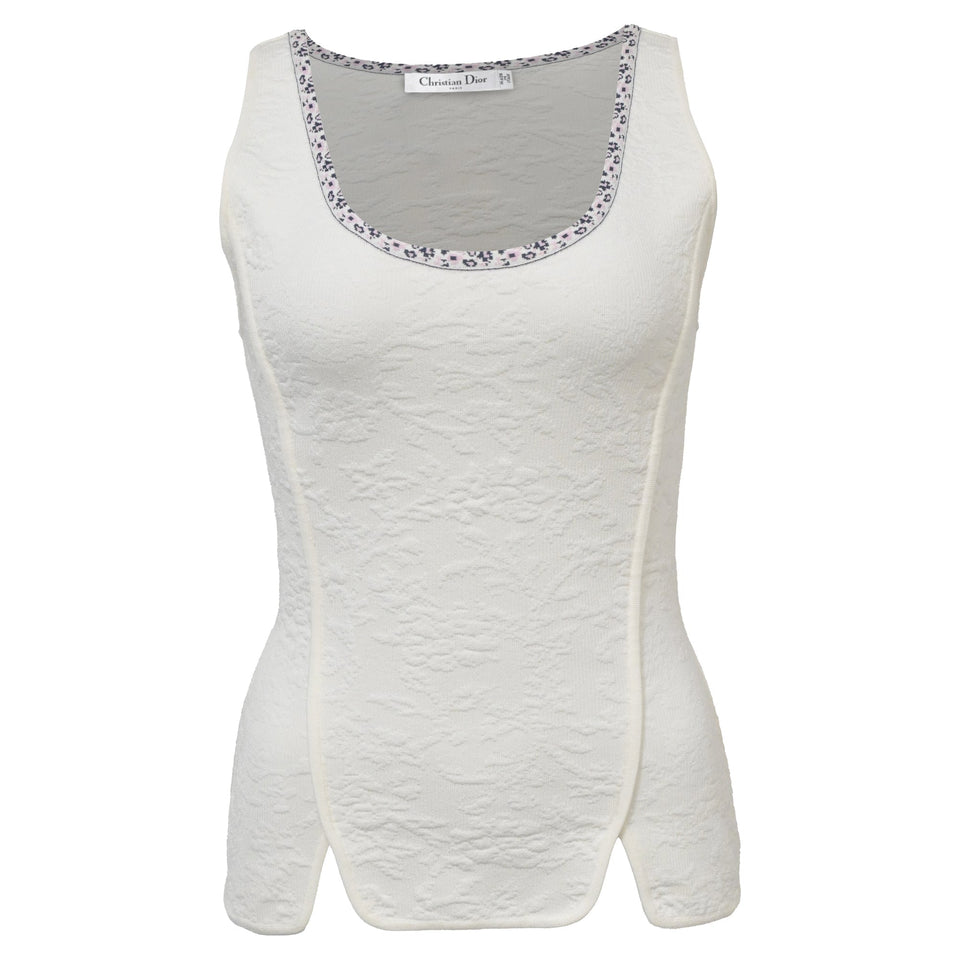Christian Dior Scoop Neck Sleeveless Top in White Viscose