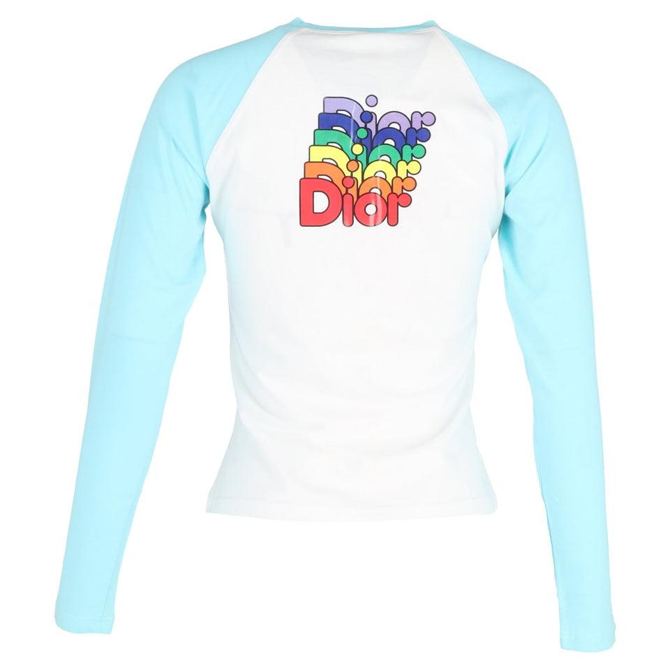 Christian Dior "Dior Addict" Print Crewneck Long Sleeve Top in Multicolor Cotton