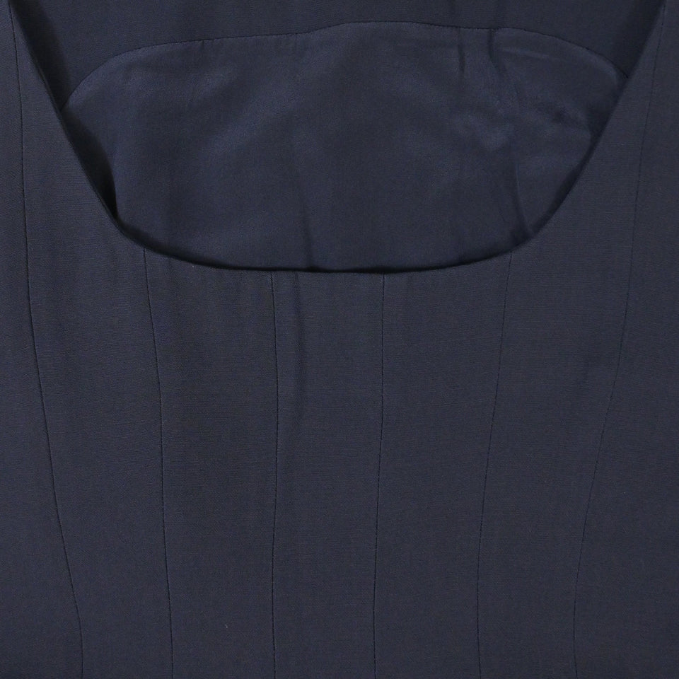 Christian Dior Panelled Square-Neck Mini Sleeveless Flare Dress in Navy Blue Viscose