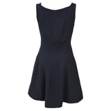 Christian Dior Panelled Square-Neck Mini Sleeveless Flare Dress in Navy Blue Viscose