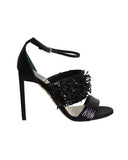 Christian Dior Diva Sequin Embellished Open Toe Sandals in Black Satin