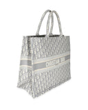 Christian Dior Ecru Gray Dior Oblique Embroidery Large Dior Book Tote
