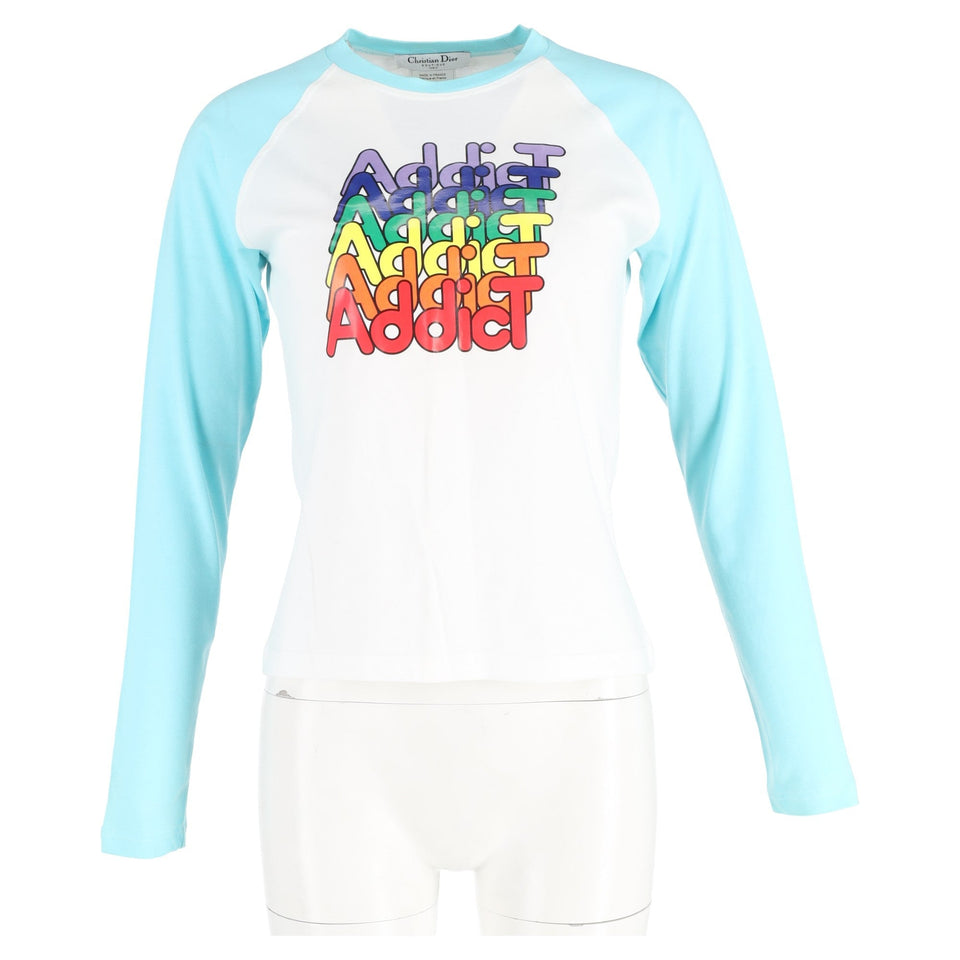 Christian Dior "Dior Addict" Print Crewneck Long Sleeve Top in Multicolor Cotton