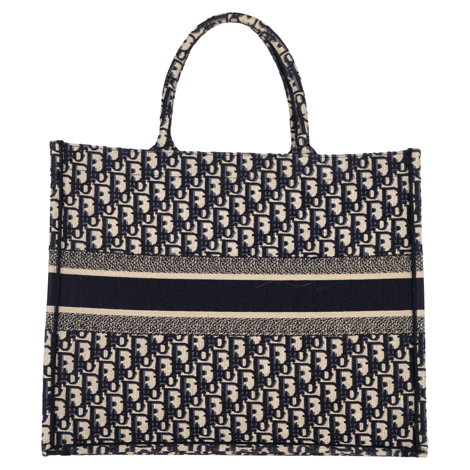 Christian Dior Large Oblique Book Totebag in Navy Blue Canvas