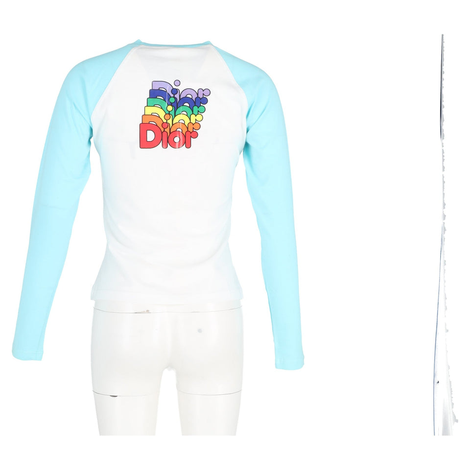 Christian Dior "Dior Addict" Print Crewneck Long Sleeve Top in Multicolor Cotton