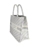 Christian Dior Ecru Gray Dior Oblique Embroidery Large Dior Book Tote