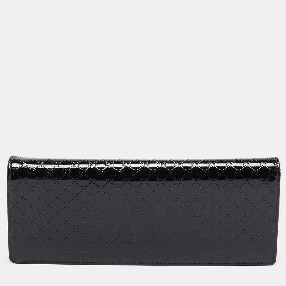 Black Microguccissima Patent Leather Small Broadway Clutch