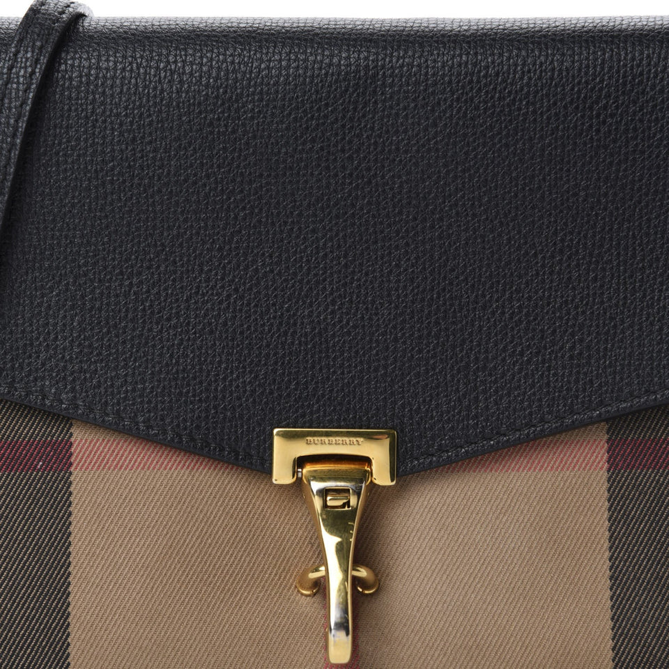 BURBERRY Black Macken Small House Check & Leather Crossbody Bag
