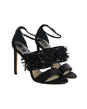Christian Dior Diva Sequin Embellished Open Toe Sandals in Black Satin