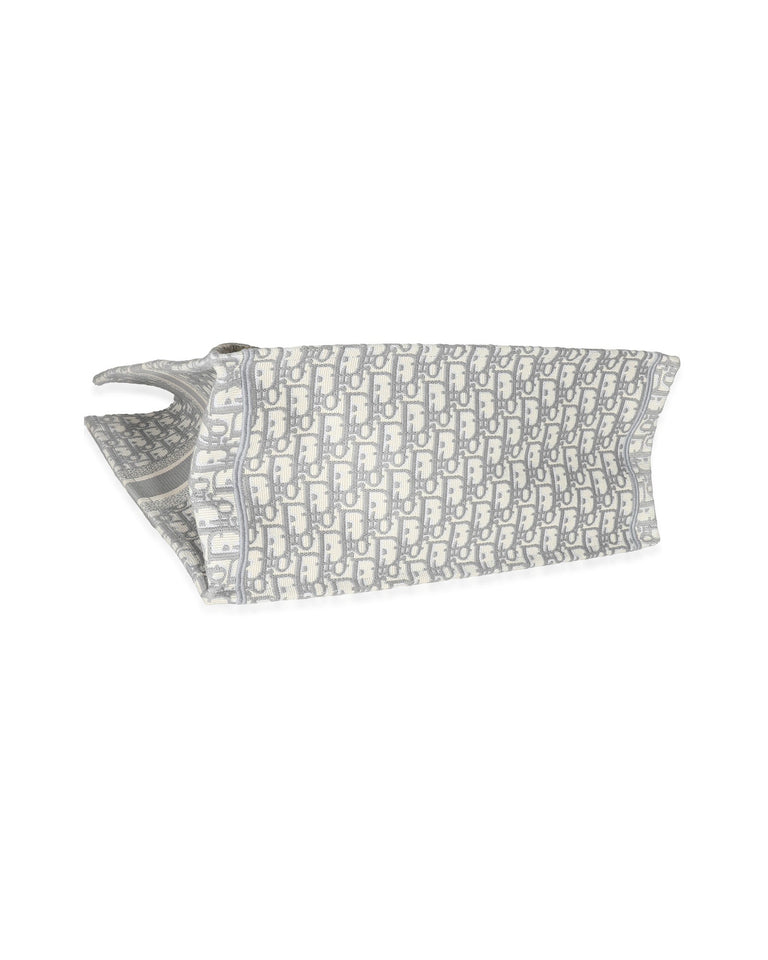 Christian Dior Ecru Gray Dior Oblique Embroidery Large Dior Book Tote