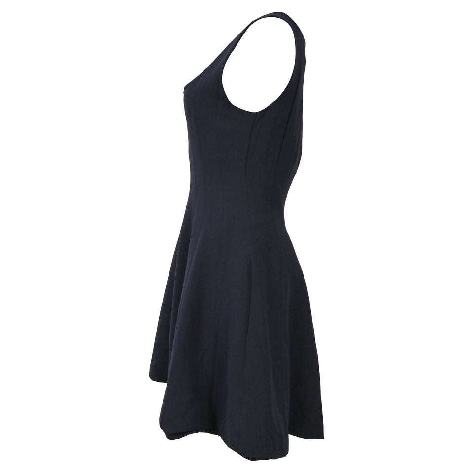 Christian Dior Panelled Square-Neck Mini Sleeveless Flare Dress in Navy Blue Viscose