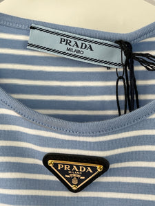Prada Baby Blue and White Stripped Jersey Cropped Top Size IT 38 (UK 6)