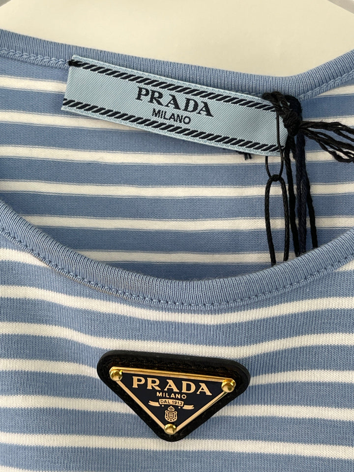 Prada Baby Blue and White Stripped Jersey Cropped Top Size IT 38 (UK 6)