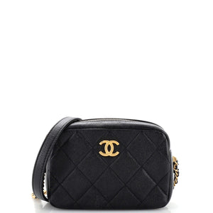 CHANEL Chain Melody Camera Bag Quilted Caviar Small