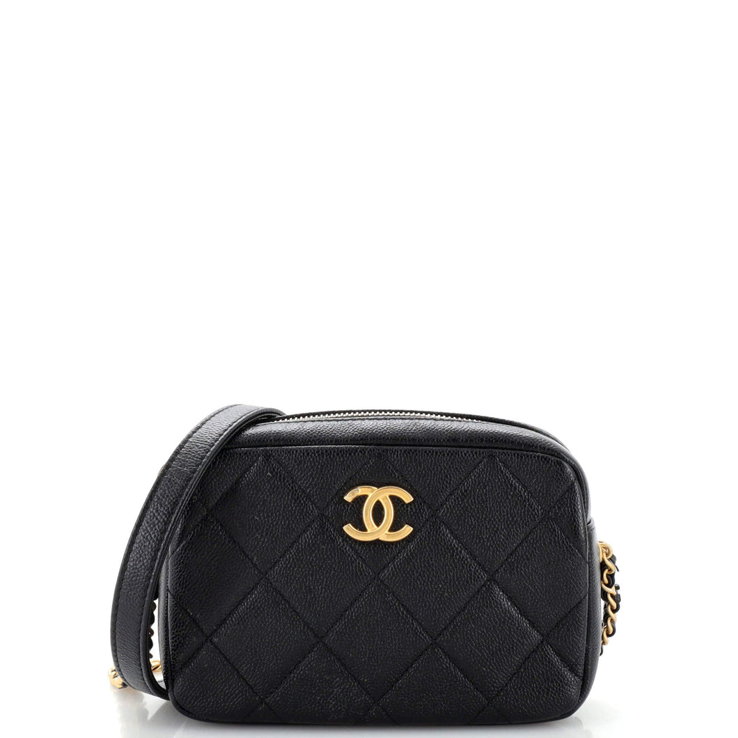 CHANEL Chain Melody Camera Bag Quilted Caviar Small