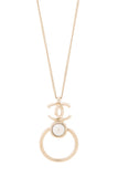 Chanel 2022 Cruise Metal Pearl CC Hoop Drop Pendant Silver Necklace