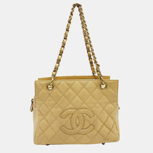 CHANEL Beige Petite Timeless Tote Quilted Caviar Shoulder Bag