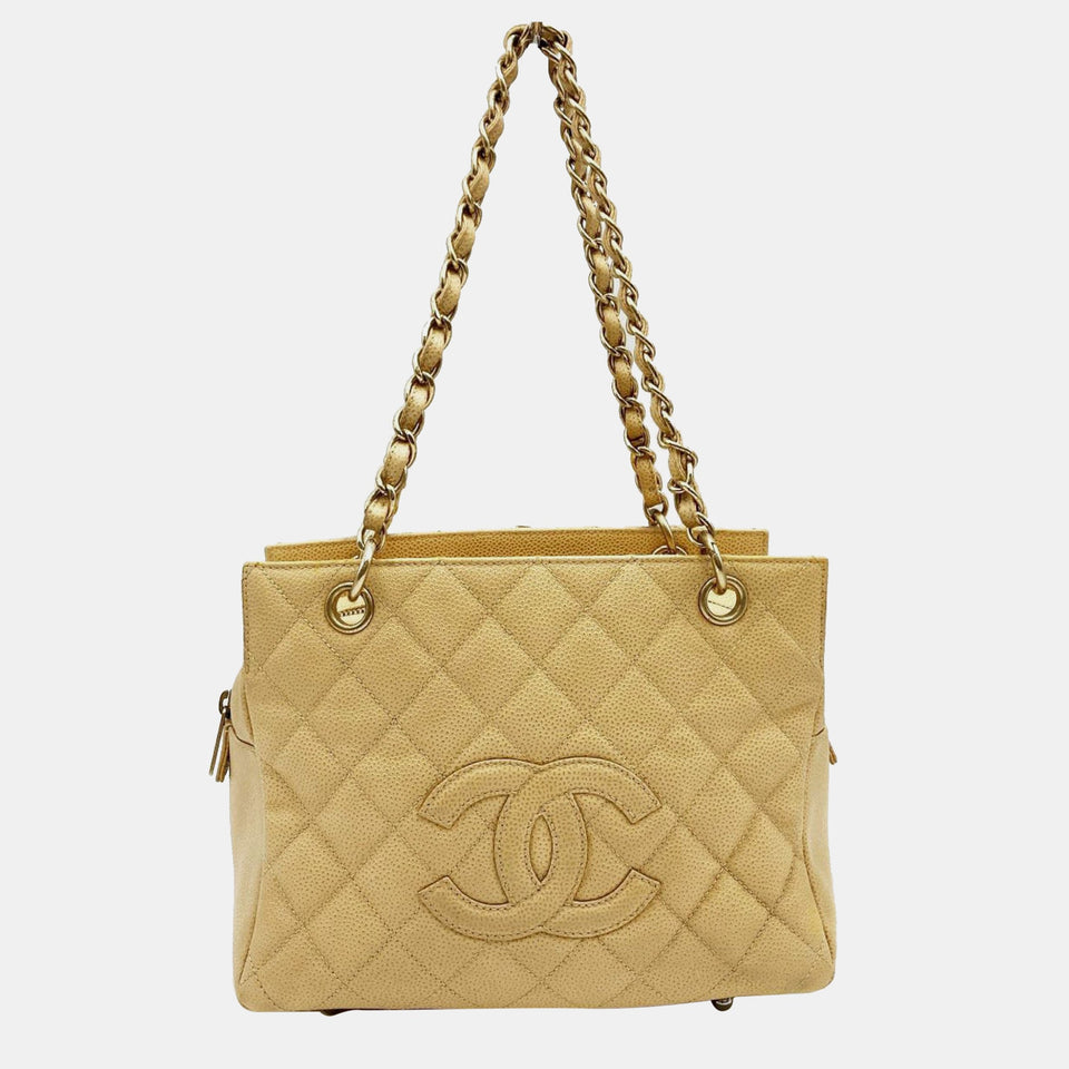 CHANEL Beige Petite Timeless Tote Quilted Caviar Shoulder Bag