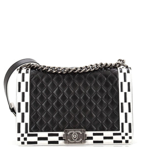 CHANEL Checkerboard Trim Boy Flap Bag Quilted Calfskin New Medium