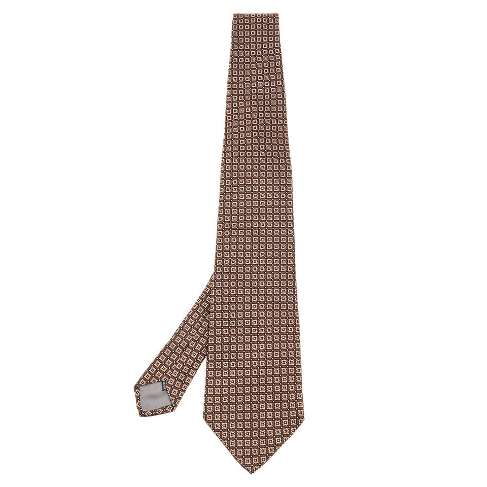 Christian Dior Brown Square Patterned Silk Jacquard Tie