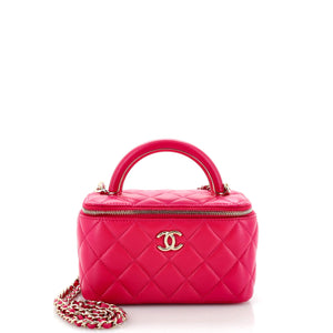 CHANEL Charming Handle Vanity Case with Chain Quilted Lambskin Small