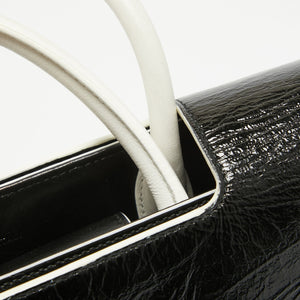 Dior Black/white Crinkled Patent Leather Medium Diorever Top Handle Bag