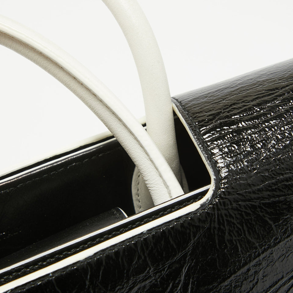 Dior Black/white Crinkled Patent Leather Medium Diorever Top Handle Bag
