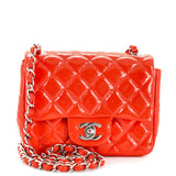 CHANEL Square Classic Single Flap Bag Quilted Patent Mini