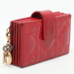 Dior Red Cannage Patent Leather Lady Dior Gusset Card Case