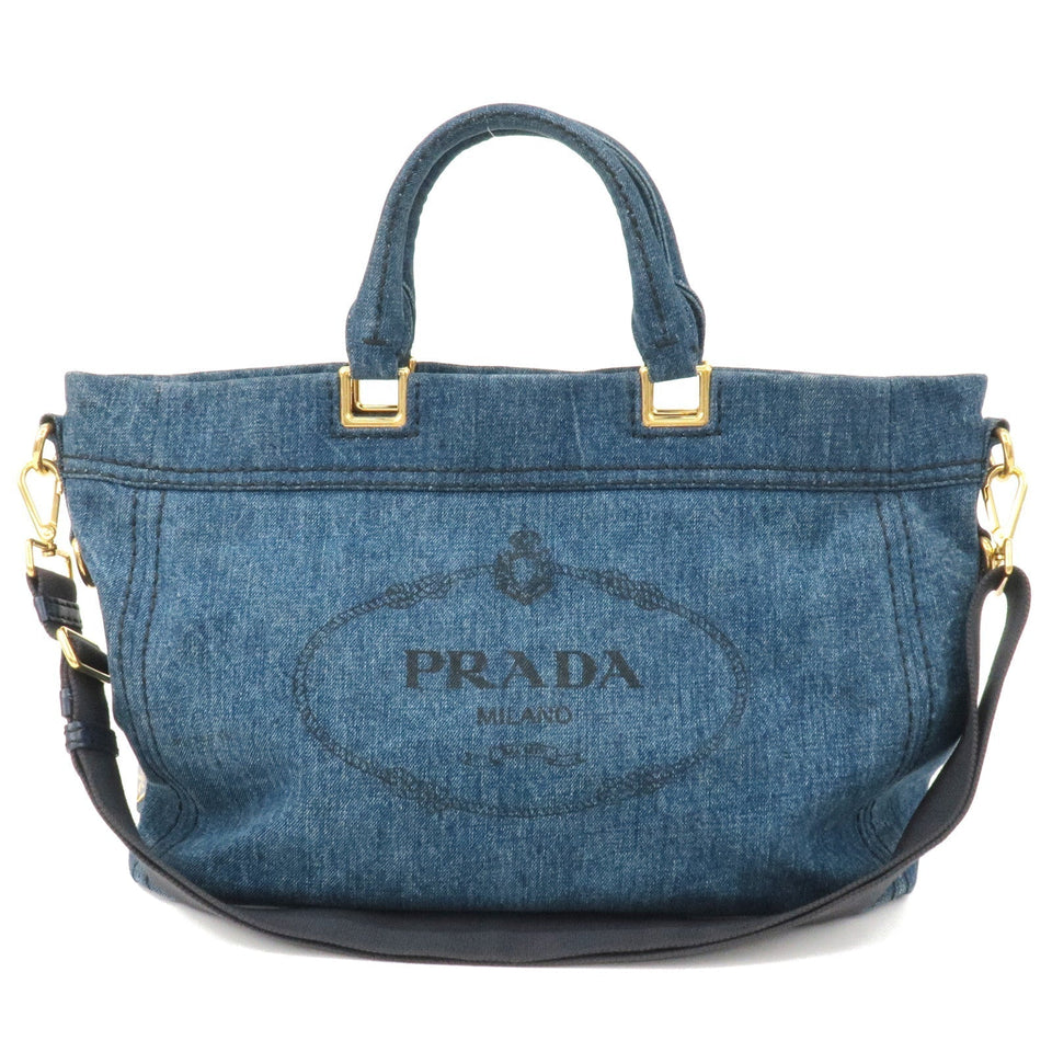 Prada Denim Leather 2Way Bag Hand Shoulder Bag Blue BN2069
