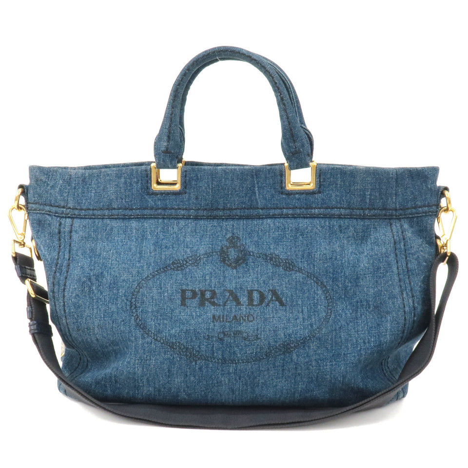 Prada Denim Leather 2Way Bag Hand Shoulder Bag Blue BN2069
