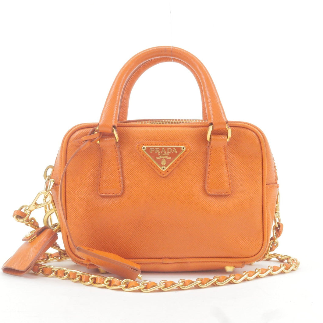 Prada Logo Leather Chain 2Way Bag Shoulder Bag Orenge BL0705