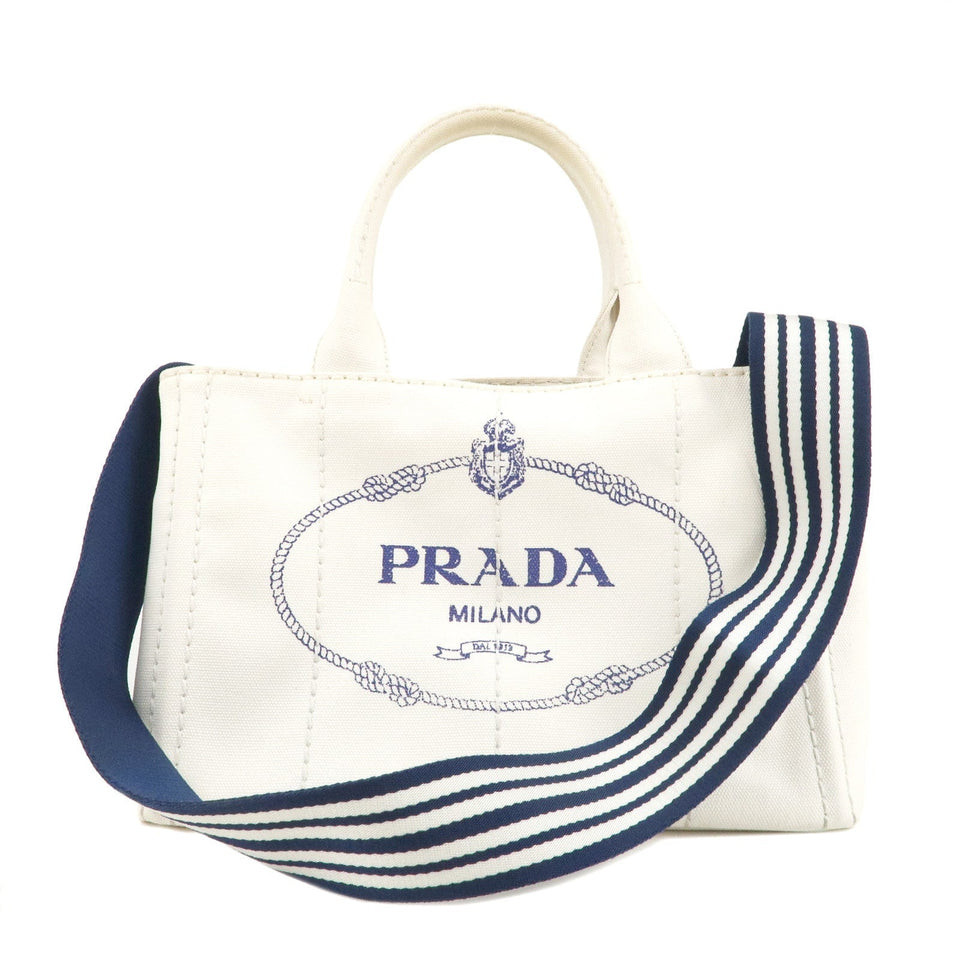 Prada Canapa Mini Canvas 2Way Tote Bag Hand Bag White 1BG439