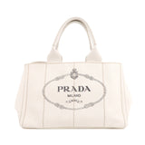 Prada Canapa Canvas Tote Bag Hand Bag Ivory BN1877