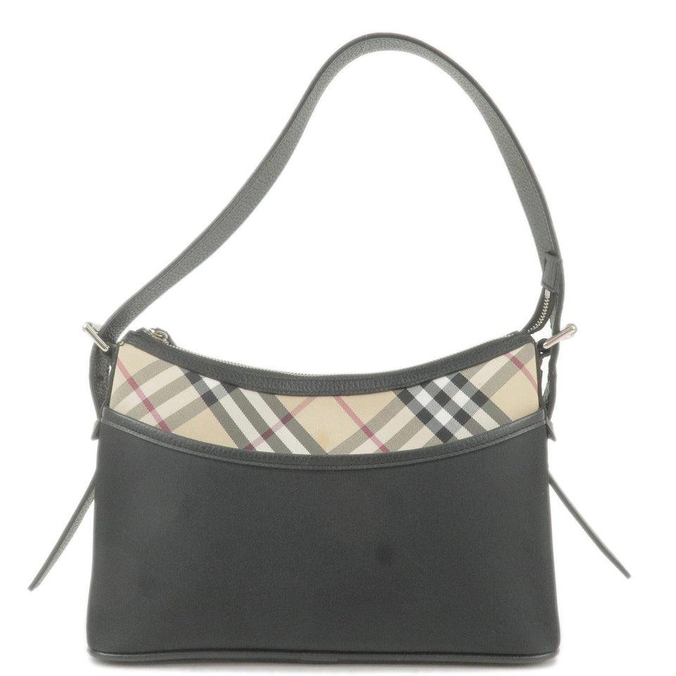 BURBERRY Nova Plaid Canvas Leather Shoulder Bag Beige Black