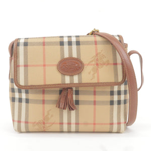 BURBERRY Nova Plaid PVC Leather Shoulder Bag Beige Brown