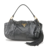 Prada Logo Leather Shoulder Bag With Tassel Black