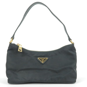 Prada Nylon Leather Hand Bag Pouch NERO Black 1N1413