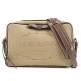 Prada Logo Jacquard Leather Shoulder Bag Beige Brown 1BH089
