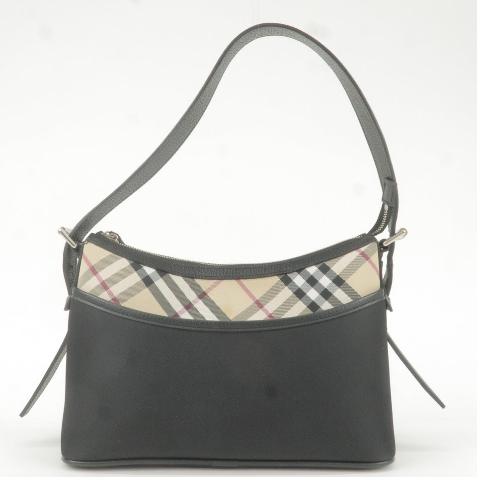 BURBERRY Nova Plaid Canvas Leather Shoulder Bag Beige Black