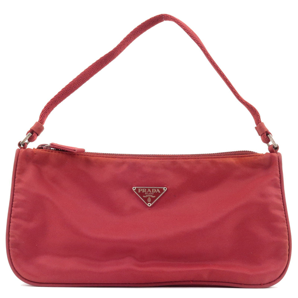 Prada Logo Nylon Hand Bag Shoulder Bag Pouch Purse Red