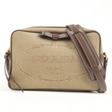 Prada Logo Jacquard Leather Shoulder Bag Beige Brown 1BH089