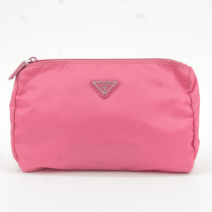Prada Nylon Leather Cosmetic Pouch Clutch Bag Pink 1N0012