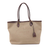 Prada Logo Jacquard Leather Tote Bag Beige Brown 1BG158