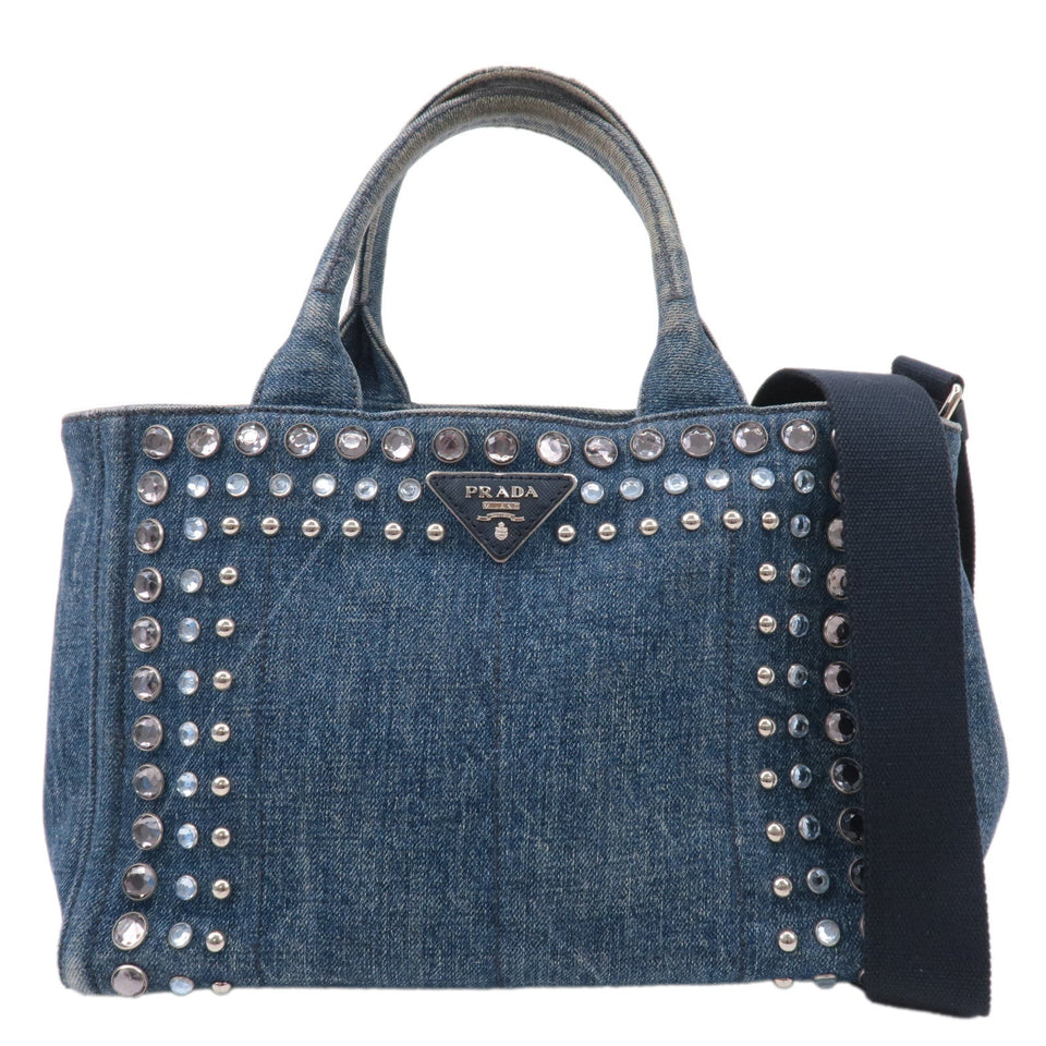 Prada Denim Bijou Canapa Mini Canvas 2Way Hand Bag Blue 1BG439