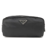 Prada Logo Nylon Leather Pouch Clutch Bag NERO Black 1NA350