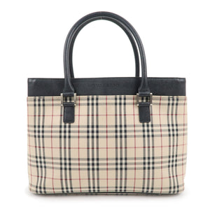 BURBERRY Nova Plaid Canvas Leather Hand Bag Beige Brown