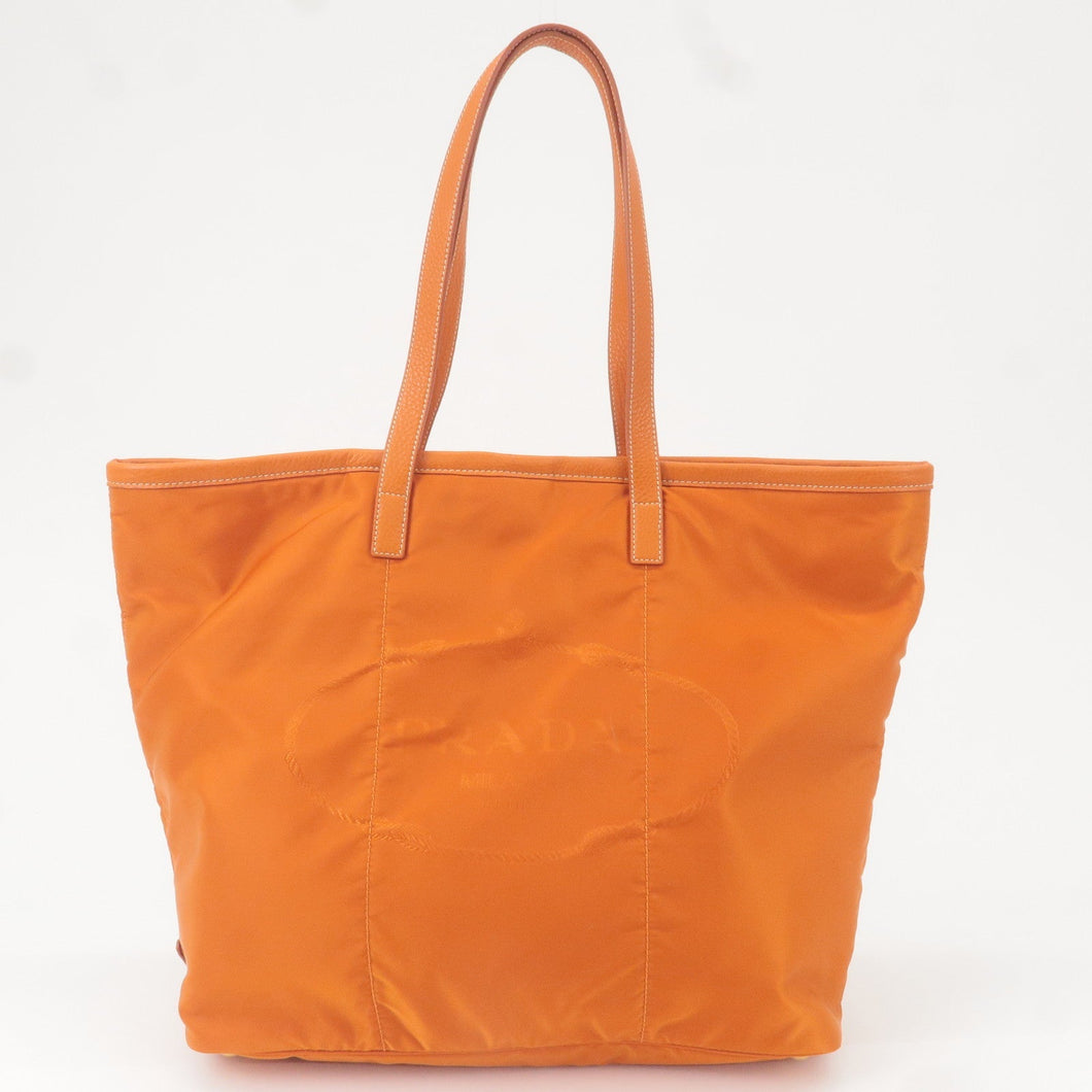 Prada Nylon Leather Tote Bag Shoulder Bag Orange BR4634