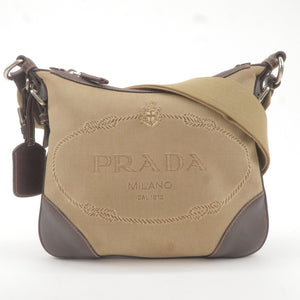 Prada Logo Jacquard Leather Shoulder Bag Beige Brown BT0534