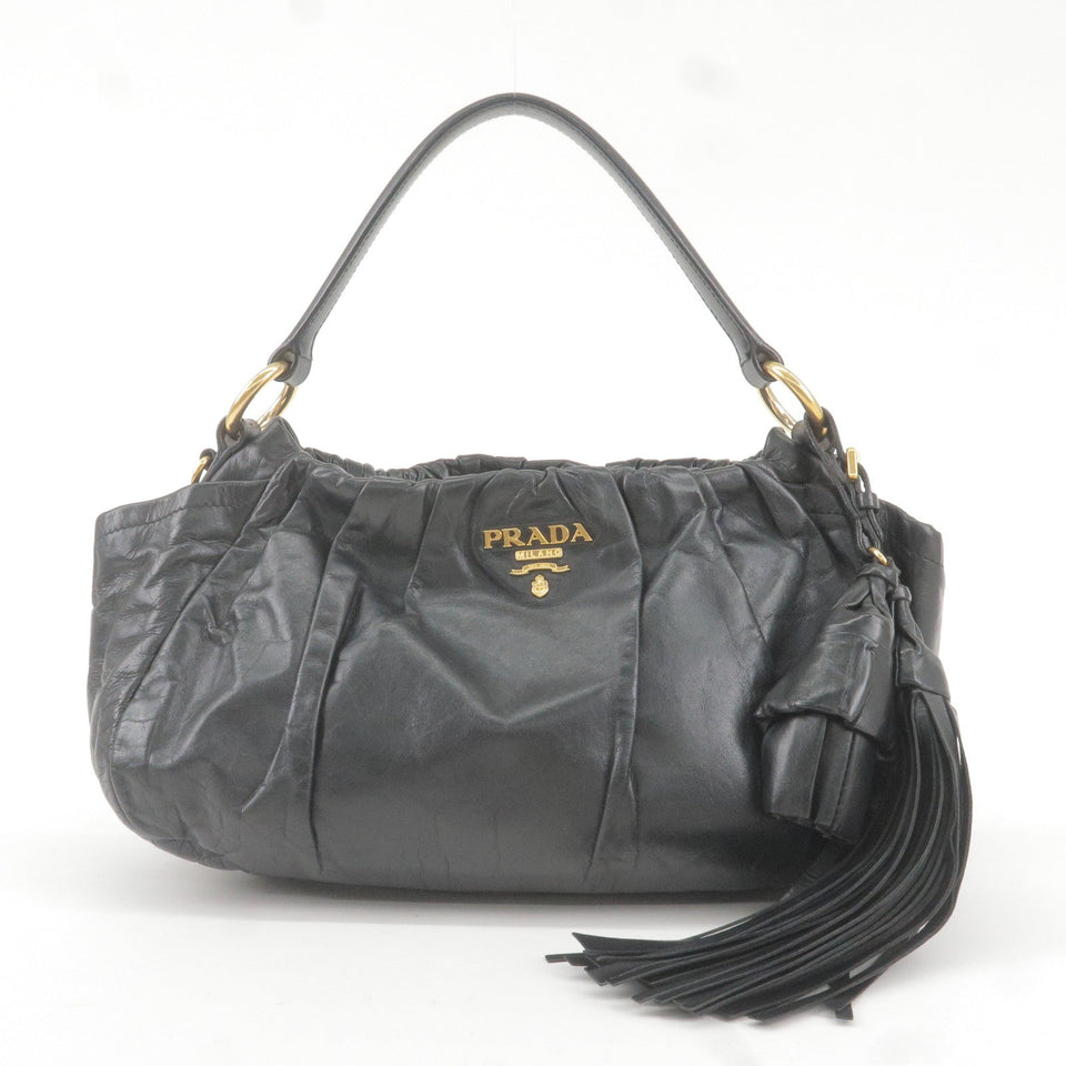 Prada Logo Leather Shoulder Bag With Tassel Black